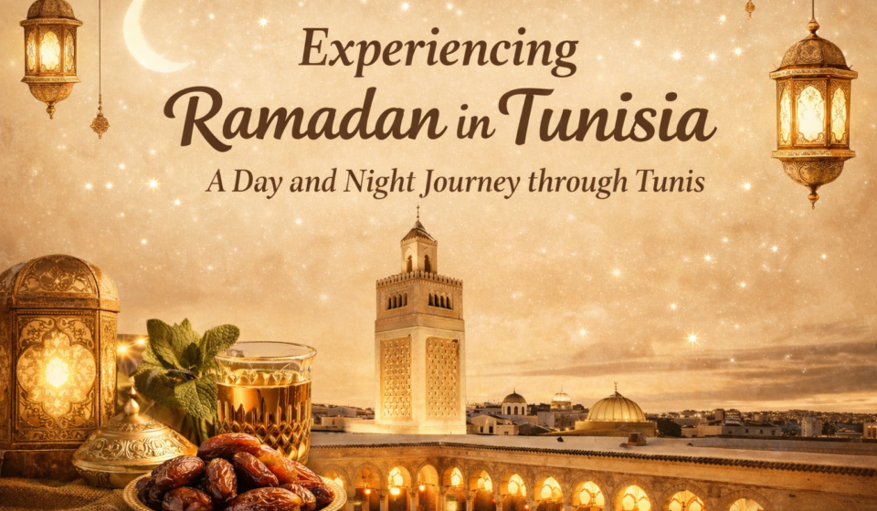Ramadan atmosphere in Tunis with traditional lanterns and dates prepared for iftar.