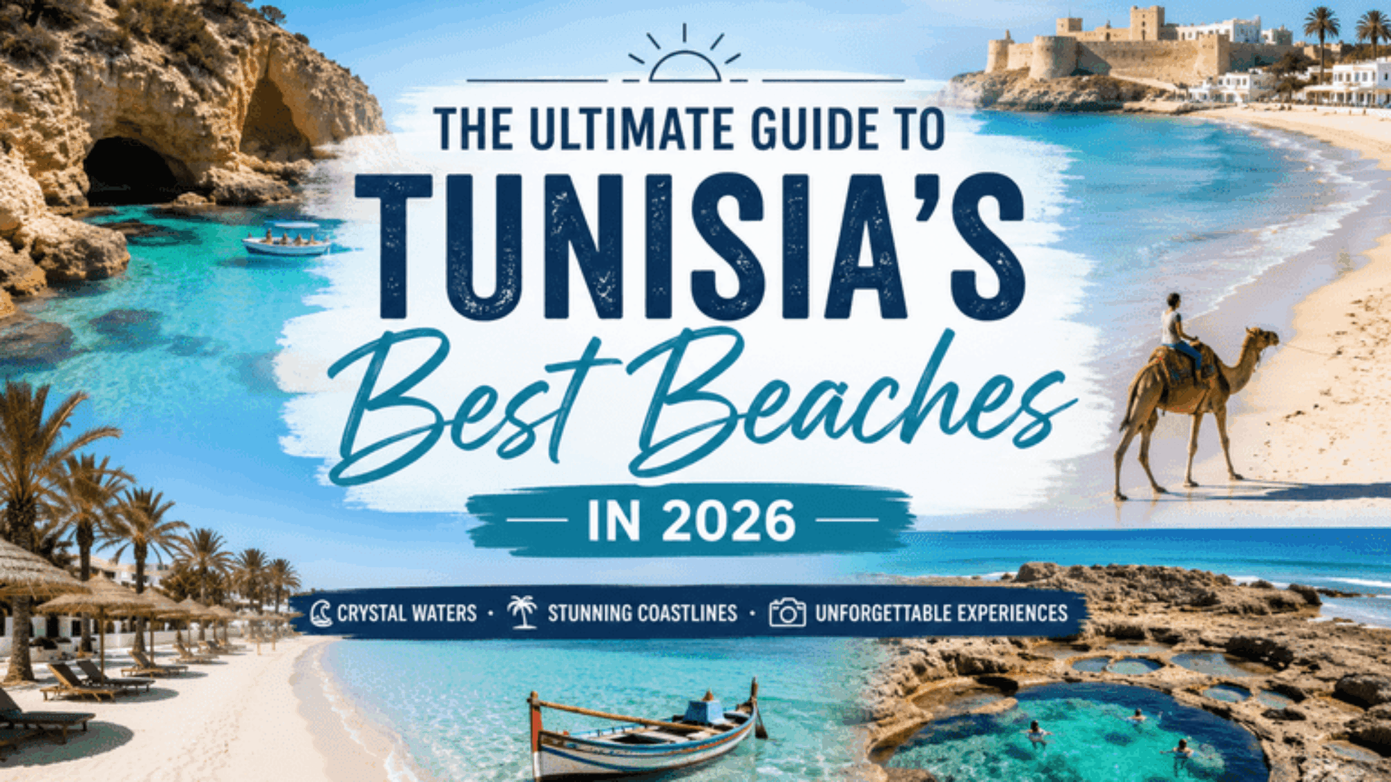 Featured image showcasing Tunisia's best beaches in 2026 with turquoise Mediterranean waters, golden sandy coastline and scenic coastal landscapes