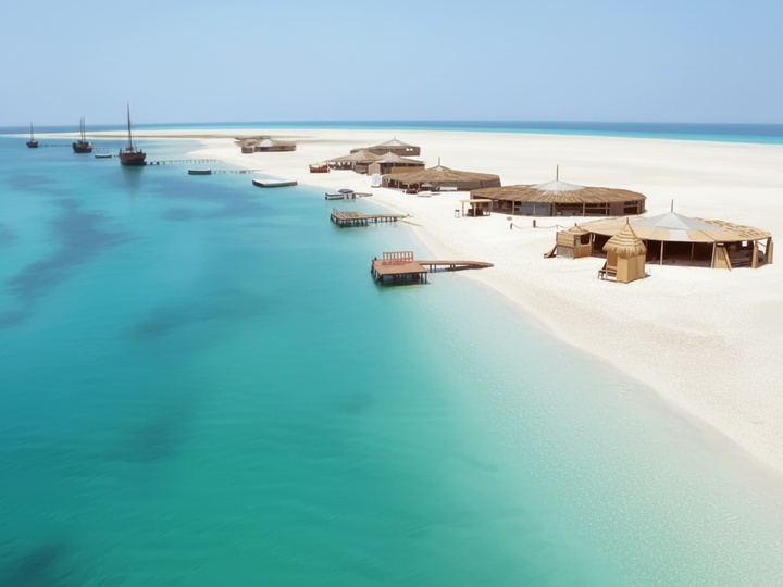 Sidi Mahrez Beach in Djerba with white sand, shallow turquoise Mediterranean waters and a lively seaside atmosphere