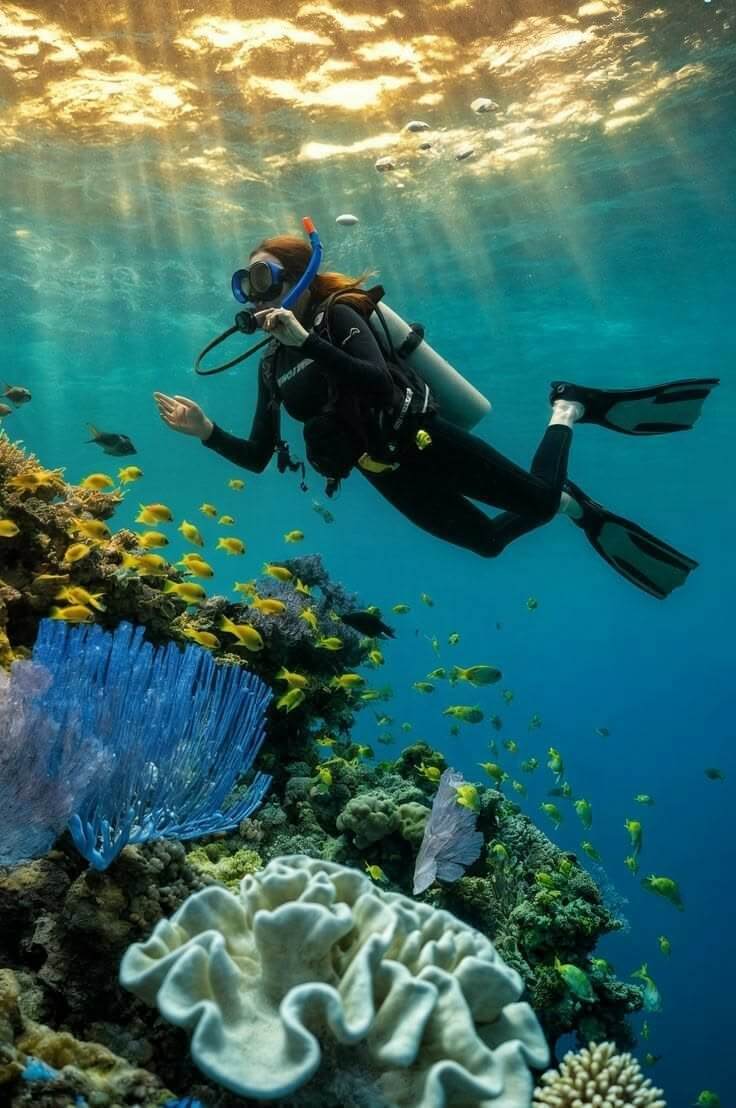 Scuba diving in the clear waters of Tunisia
